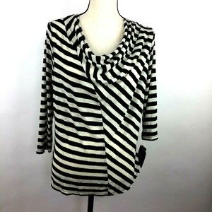 Ellen Tracy NWT Knit Top Women M Draped Neckline Striped 3/4 Sleeve